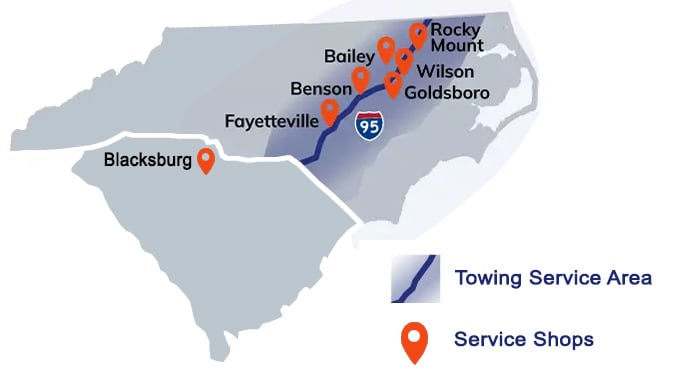 Our NC & SC Locations - Rocky Mount NC - Bailey NC - Wilson NC - Benson - NC - Goldsboro - NC - Fayetteville NC - Blacksburg SC NEW MAP 3-4 Our NC & SC Locations - Rocky Mount NC - Bailey NC - Wilson NC - Benson - NC - Goldsboro - NC - Fayetteville NC - Blacksburg SC NEW MAP 3-4