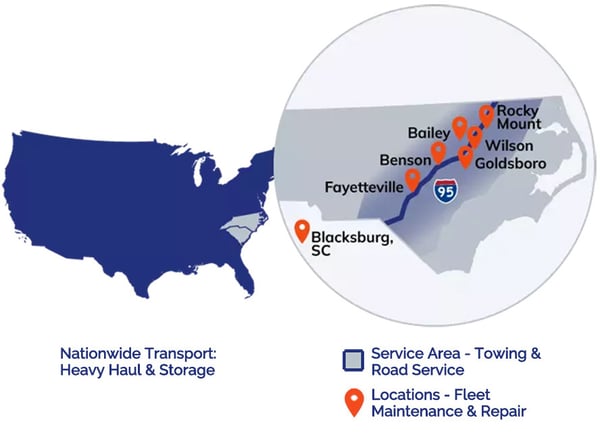 Service Area - Rocky Mount NC - Wilson NC - Goldsboro NC - Baily NC - Benson - NC - Fabyetteville NC - Blacksburg SC - Rustburg VA - locations - 2