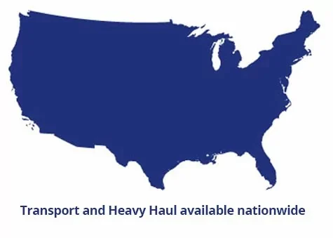 Map showing our nationwide - U.S. service area for Transport & Heavy Hauling services based out of our NC & SC locations  